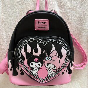 Loungefly Sanrio My Melody & Kuromi Flame Heart Black/Pink Mini Backpack
